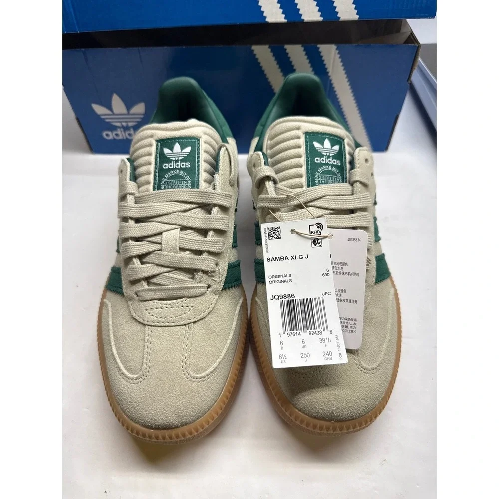 Adidas Samba XLG J WonderWhite Green GumSole Sneakers JQ9886 Size 6.5Y